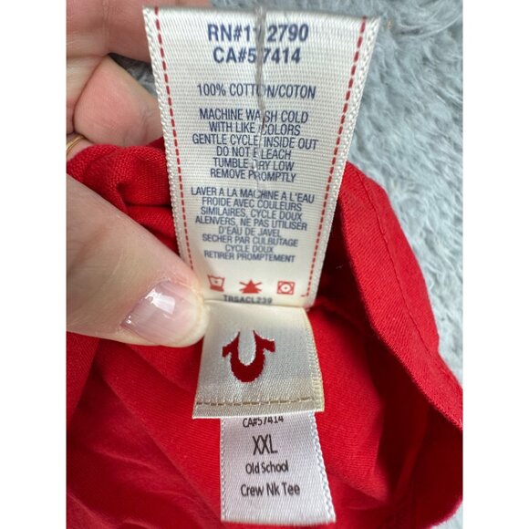 True Religion Mens Graphic Tee XXL Red Cotton Crewneck 1956 - Picture 6 of 12